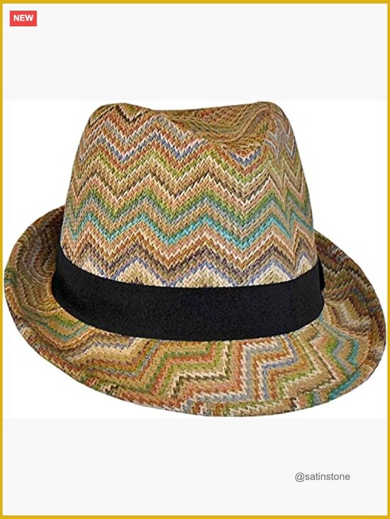 Bohemian Straw Fedora Hat with Chevron Pattern - One Size Fits Most main image 6